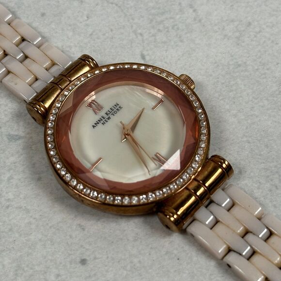Anne Klein Accessories - Anne Klein Watch Women 32mm Faceted Crystal MOP Dial Light Pink Band New Battery
